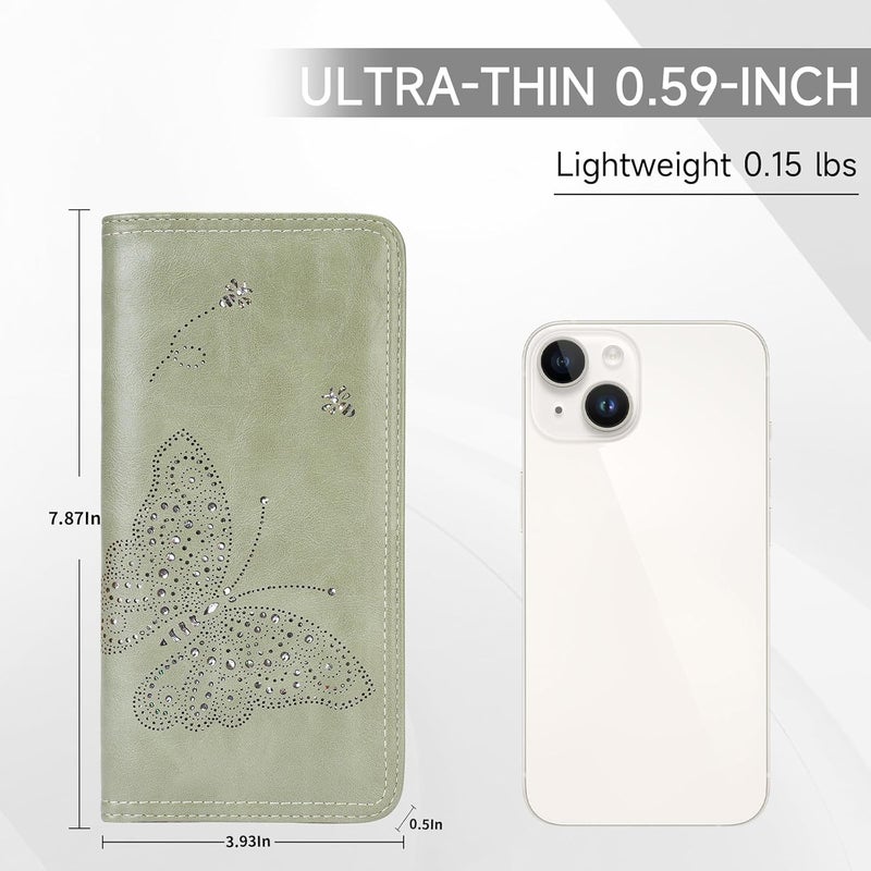KITEVIUN RFID Wallet Women Ultra Slim Thin Womens Wallet Compact Clutch Long Ladies Wallet for Women GREEN - Image 2